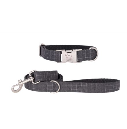 CORNISH GREY CHECK koppel &amp; halsband, Krom
